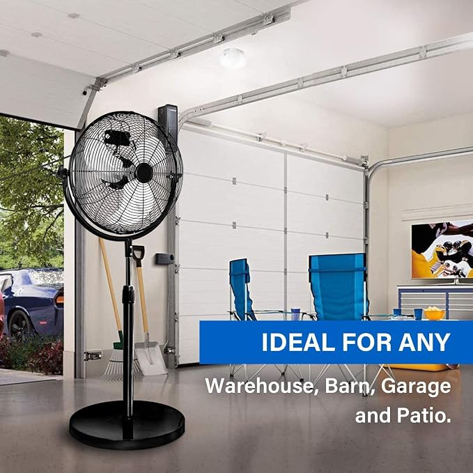 20 Inch Pedestal Standing Fan, High Velocity, Heavy Duty Metal For Industrial, Commercial, Residential, Greenhouse Use