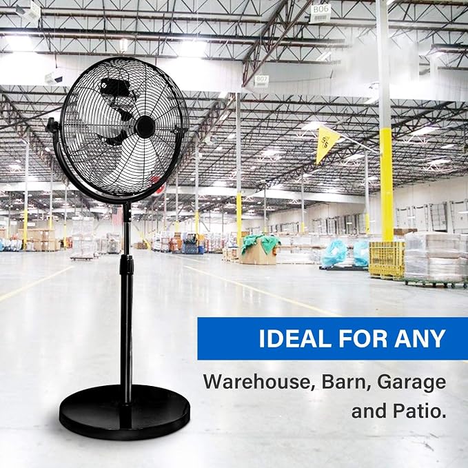 20 Inch Pedestal Standing Fan, High Velocity, Heavy Duty Metal For Industrial, Commercial, Residential, Greenhouse Use