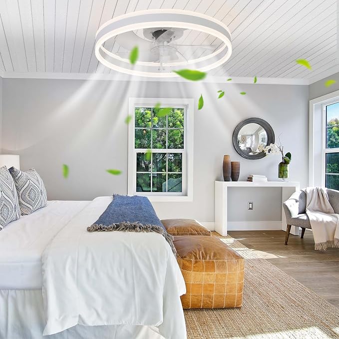 20" Low Profile Ceiling Fan with Light and Remote Control, Flush Mount Bladeless Ceiling Fan, 6-Speed Reversible Modern