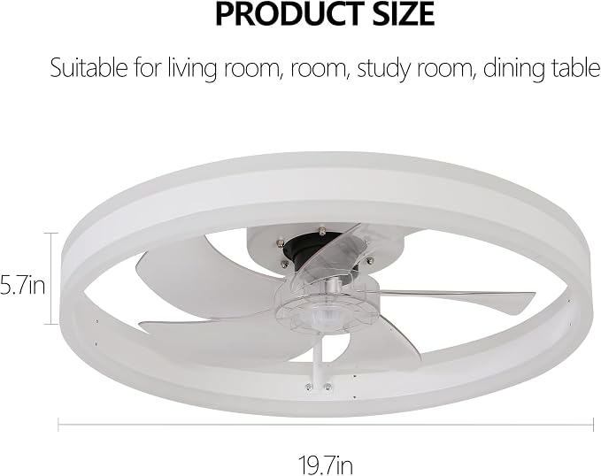 20" Low Profile Ceiling Fan with Light and Remote Control, Flush Mount Bladeless Ceiling Fan, 6-Speed Reversible Modern
