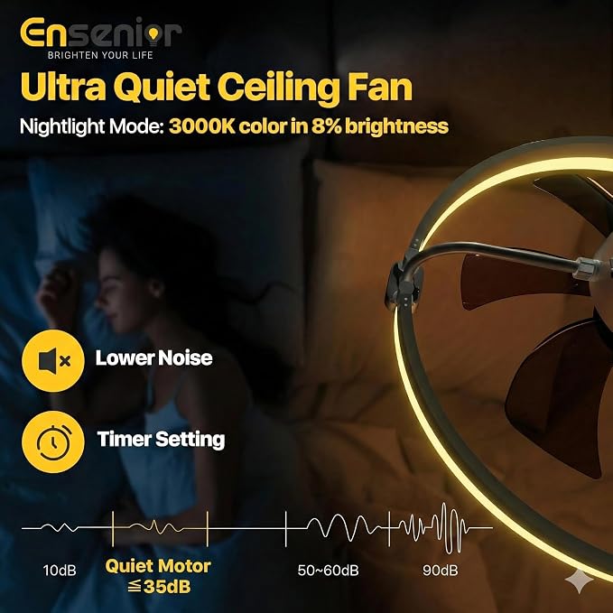 20'' Low Profile Ceiling Fans with Lights and Remote, Fandelier Ceiling Fan Flush Mount, APP Control, 6 Speed & 3000K-6500K