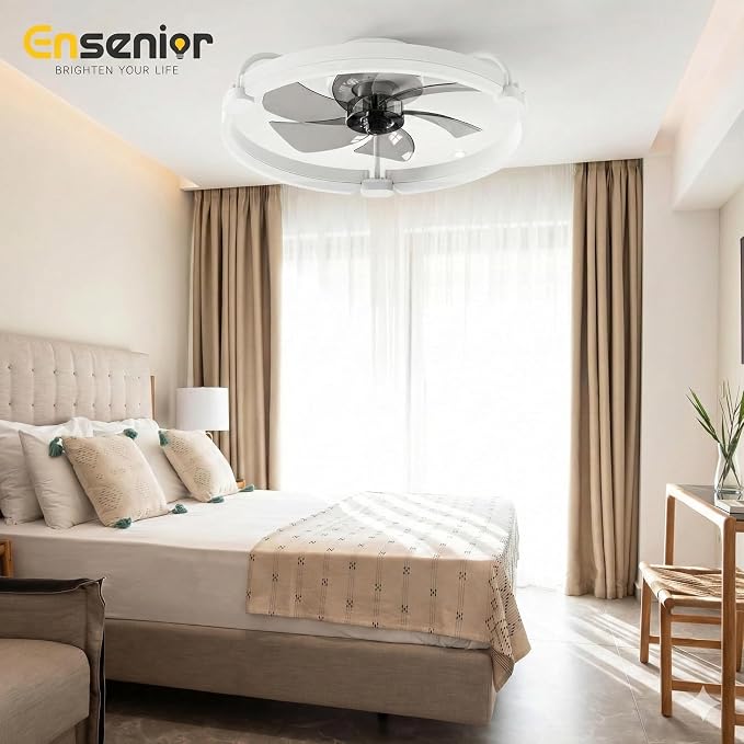 20'' Low Profile Ceiling Fans with Lights and Remote, Fandelier Ceiling Fan Flush Mount, APP Control, 6 Speed & 3000K-6500K