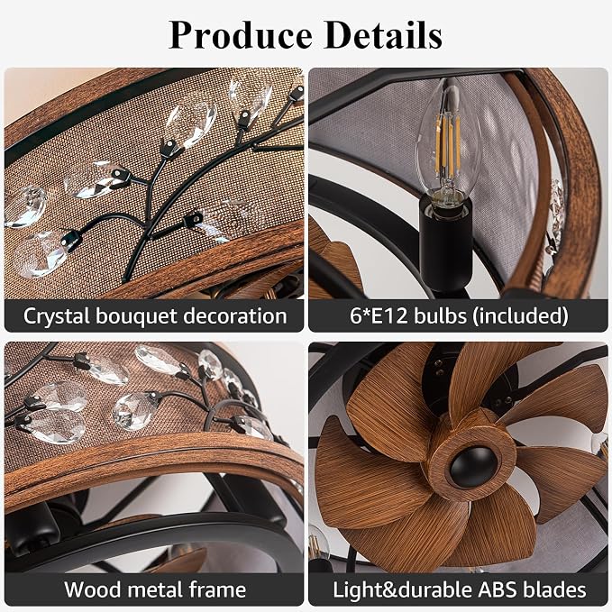20" Low Profile Flush Mount Fandelier Ceiling Fan with Lights – Farmhouse Style, DC Motor Fixes Flickering, Reversible Motor