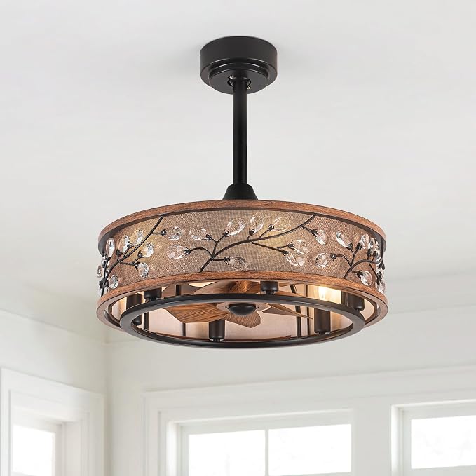 20" Low Profile Flush Mount Fandelier Ceiling Fan with Light – Farmhouse Style, DC Motor Fixes Flickering