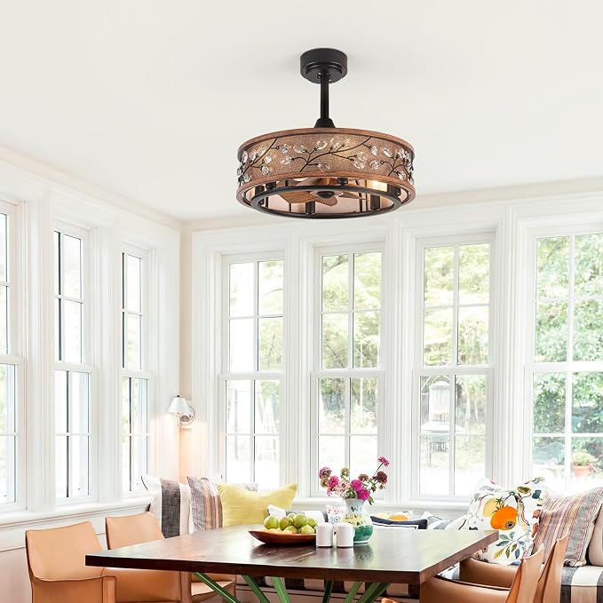 20" Low Profile Flush Mount Fandelier Ceiling Fan with Light – Farmhouse Style, DC Motor Fixes Flickering, alternate view 2