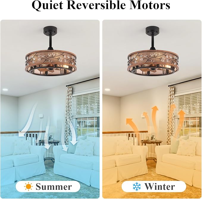 20" Low Profile Flush Mount Fandelier Ceiling Fan with Light – Farmhouse Style, DC Motor Fixes Flickering, alternate view 4