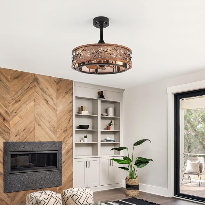 20" Low Profile Flush Mount Fandelier Ceiling Fan with Light – Farmhouse Style, DC Motor Fixes Flickering, alternate view 7