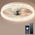 20" Modern Low Profile Ceiling Fan with Light Bedroom LED Ceiling Fan with Remote Control, Bladeless Flush Mount White Fan
