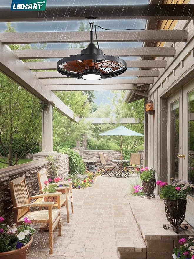 20" Outdoor Ceiling Fan with Lights,IP65 Waterproof Gazebo Hanging Fan with Remote Control Smart App, Plug in Caged Ceiling