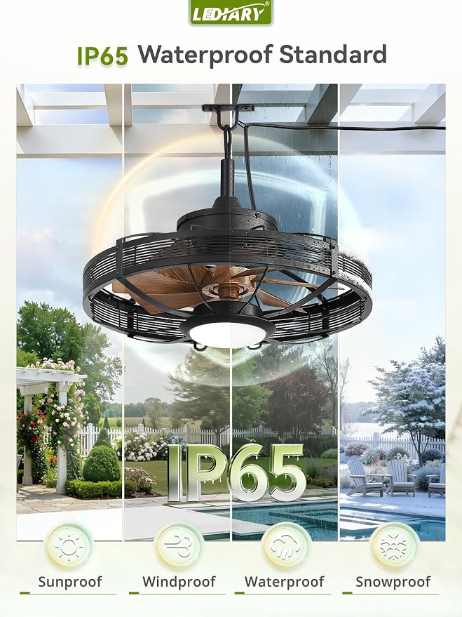 20" Outdoor Ceiling Fan with Lights, IP65 Waterproof Gazebo Fan, Plug-in Outdoor Hanging Fan Remote&APP Control, 6 Speeds