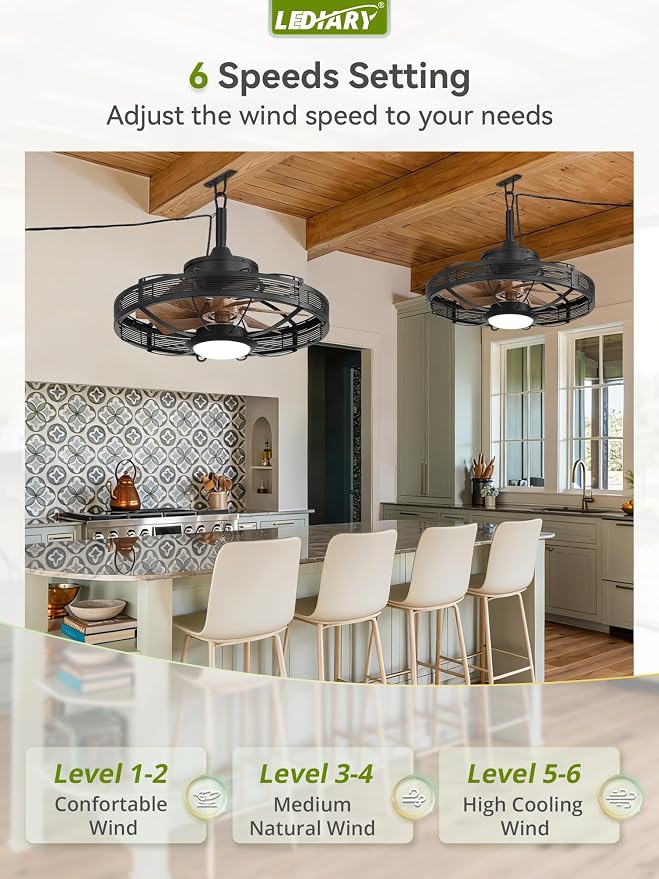 20" Outdoor Ceiling Fan with Lights, IP65 Waterproof Gazebo Fan, Plug-in Outdoor Hanging Fan Remote&APP Control, 6 Speeds