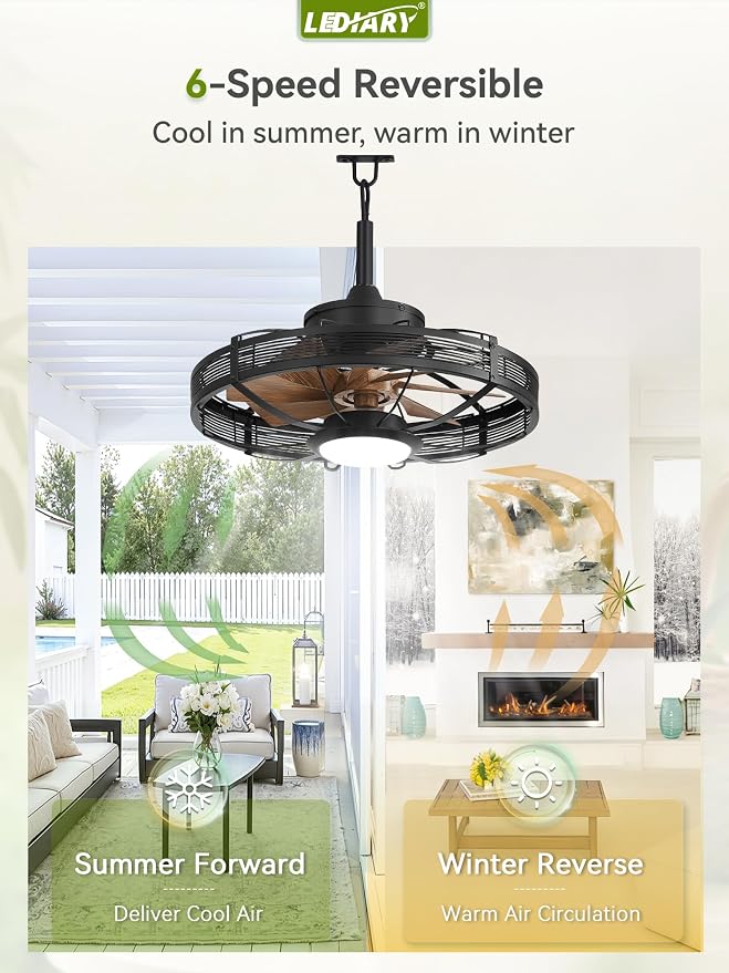 20" Outdoor Ceiling Fan with Lights, IP65 Waterproof Gazebo Fan, Plug-in Outdoor Hanging Fan Remote&APP Control, 6 Speeds