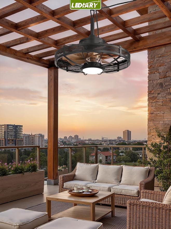20" Outdoor Ceiling Fan with Lights, IP65 Waterproof Gazebo Fan, Plug-in Outdoor Hanging Fan Remote&APP Control, 6 Speeds