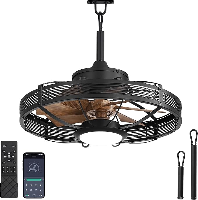 20" Outdoor Ceiling Fan with Lights, IP65 Waterproof Gazebo Fan, Plug-in Outdoor Hanging Fan Remote&APP Control, 6 Speeds