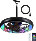 20" Outdoor Ceiling Fan with Lights, RGB & 3CCT Dimmable, 6 Speed Hanging Gazebo Fan, IP65 Waterproof Plug-in Black Caged