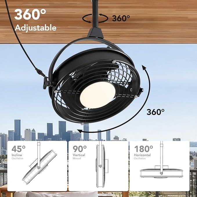 20" Outdoor Ceiling Fan with Lights, Waterproof Gazebo Hanging Fan with Remote Control, Plug in Caged Ceiling Fan with 3CCT