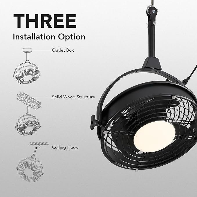 20" Outdoor Ceiling Fan with Lights, Waterproof Gazebo Hanging Fan with Remote Control, Plug in Caged Ceiling Fan with 3CCT
