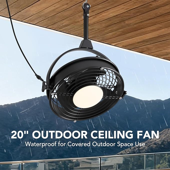 20" Outdoor Ceiling Fan with Lights, Waterproof Gazebo Hanging Fan with Remote Control, Plug in Caged Ceiling Fan with 3CCT