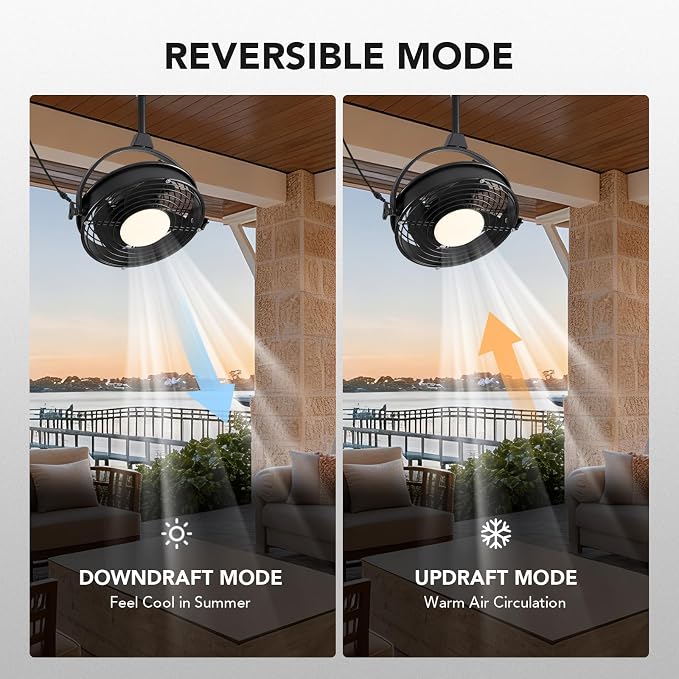 20" Outdoor Ceiling Fan with Lights, Waterproof Gazebo Hanging Fan with Remote Control, Plug in Caged Ceiling Fan with 3CCT