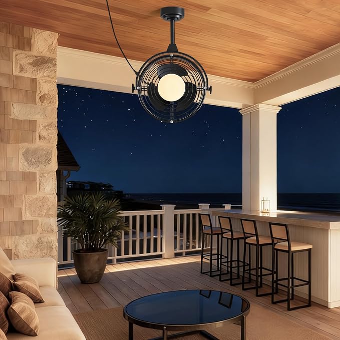 20" Outdoor Ceiling Fan with Lights, Waterproof Gazebo Hanging Fan with Remote Control, Plug in Caged Ceiling Fan with 3CCT