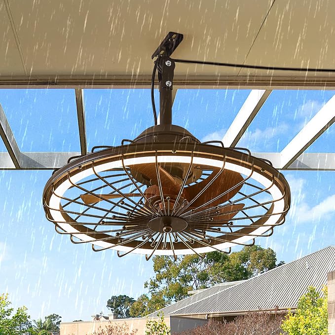 20" Outdoor Ceiling Fans with Light for Patios, IP65 Waterproof Plug in Ceiling Fan, Gazebo Hanging Fan with Remote Control