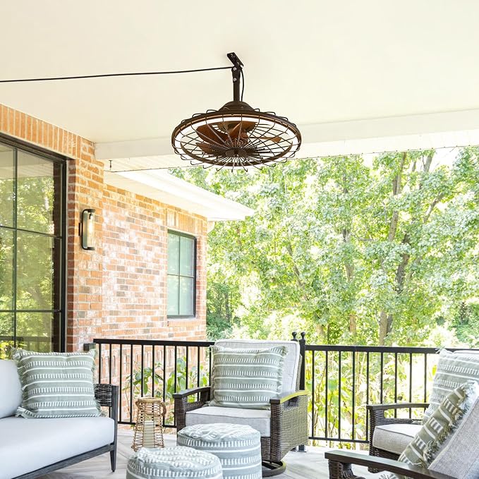 20" Outdoor Ceiling Fans with Light for Patios, IP65 Waterproof Plug in Ceiling Fan, Gazebo Hanging Fan with Remote Control
