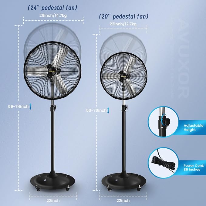 20'' Outdoor Pedestal Fan, 4 Speed Oscillating Pedestal Fan with All Sealed Brushless DC Motor, alternate product view 6