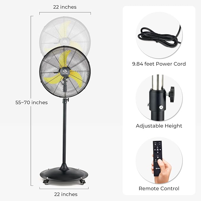 20'' Outdoor Quiet Oscillating Pedestal Fan With Remote Control,All Sealed BLDC Motor, 4-Speed Waterproof Outdoor Fan