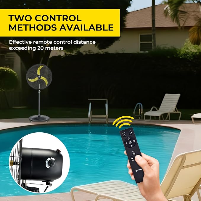 20'' Outdoor Quiet Oscillating Pedestal Fan With Remote Control,All Sealed BLDC Motor, 4-Speed Waterproof Outdoor Fan