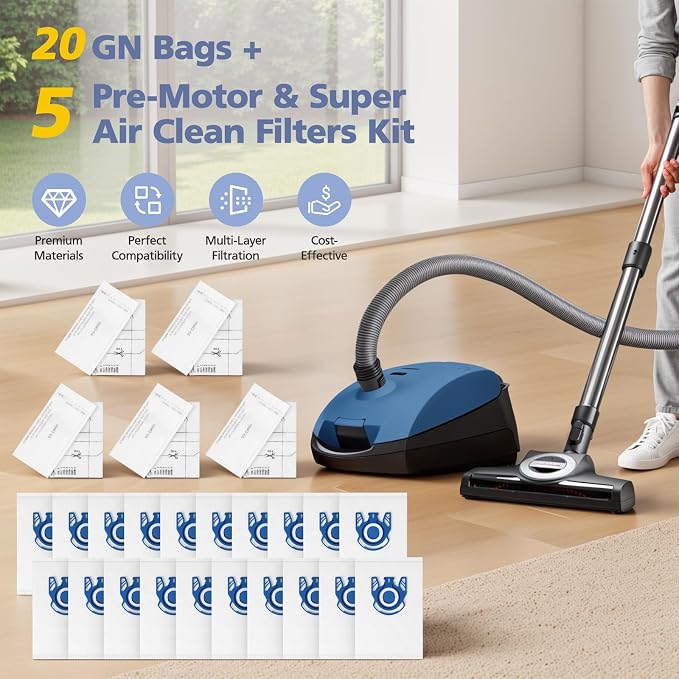 20 Pack 3D Airclean Bags Replacement for GN Vacuum Cleaner Bags for Classic C1 Complete C1 Complete C2 Complete