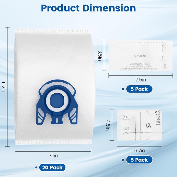 20 Pack 3D Airclean GN Vacuum Bags Compatible with Classic C1, Complete C1, Complete C2, Complete C3, S227 S240, S270