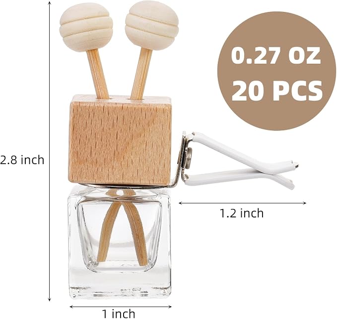 20 Pack Car Diffuser Bottles Empty, Essential Oil Diffuser Bottle with Vent Clip, Clear Glass Perfume Bottle, alternate