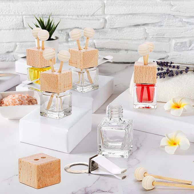 20 Pack Car Diffuser Bottles Empty, Essential Oil Diffuser Bottle with Vent Clip, Clear Glass Perfume Bottle, alternate