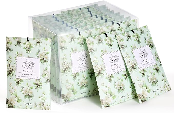 20 Pack Jasmine Scented Sachets - Fresh Drawer & Closet Air Freshener Bags, Odor Eliminator for Bathroom, Lingerie Drawers