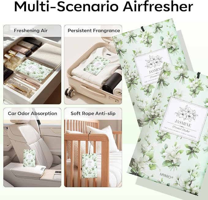 20 Pack Jasmine Scented Sachets - Fresh Drawer & Closet Air Freshener Bags, Odor Eliminator for Bathroom, Lingerie Drawers