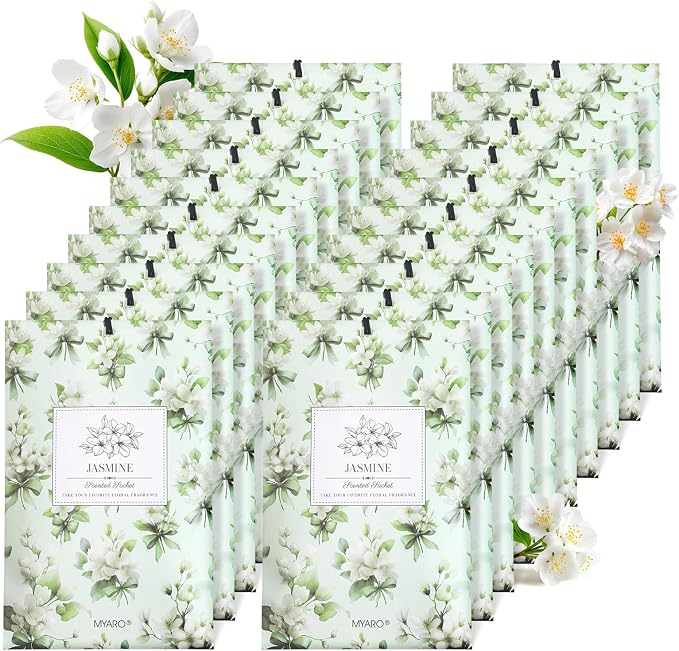 20 Pack Jasmine Scented Sachets - Fresh Drawer & Closet Air Freshener Bags, Odor Eliminator for Bathroom, Lingerie Drawers