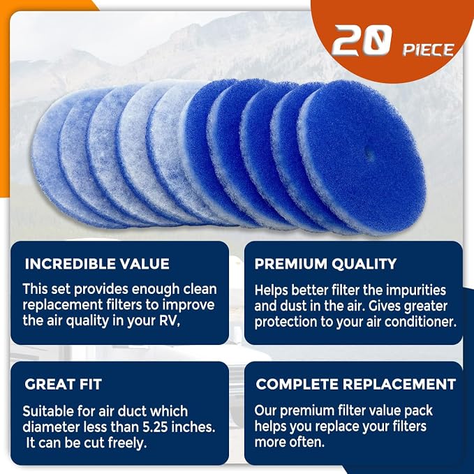20 Pack Conditioner Filter 5.25” Round RV AC Filters Replacement with Central Hole MERV 8 Rated Vent Filters