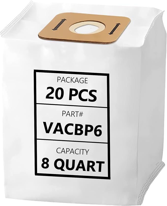 20 Pack VACBP6 Vacuum Bags for, 8 Quart HEPA Filter Bag Replacement for Ergo Backpack Vacuum VACBP1, VACBP36V