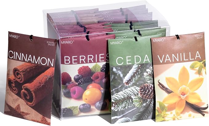 20 Packs Cedar Cinnamon Vanilla Berries Potpourri Bag Scent Sachet for Closet Drawer Room Car Home Air Freshener Shoe Odor