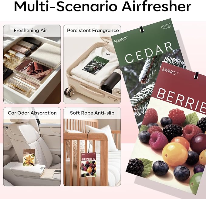 20 Packs Cedar Cinnamon Vanilla Berries Potpourri Bag Scent Sachet for Closet Drawer Room Car Home Air Freshener Shoe Odor
