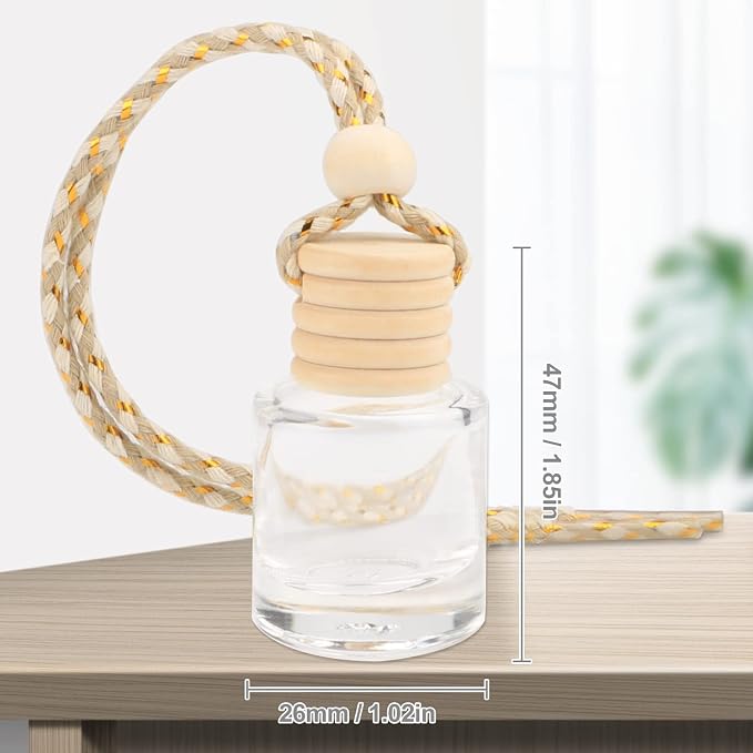 20 Pcs 8ml Hanging Car Air Freshener Diffuser,Empty Clear Glass Essential Diffuser Oil Aromatherapy Fragrance Perfume Pendant