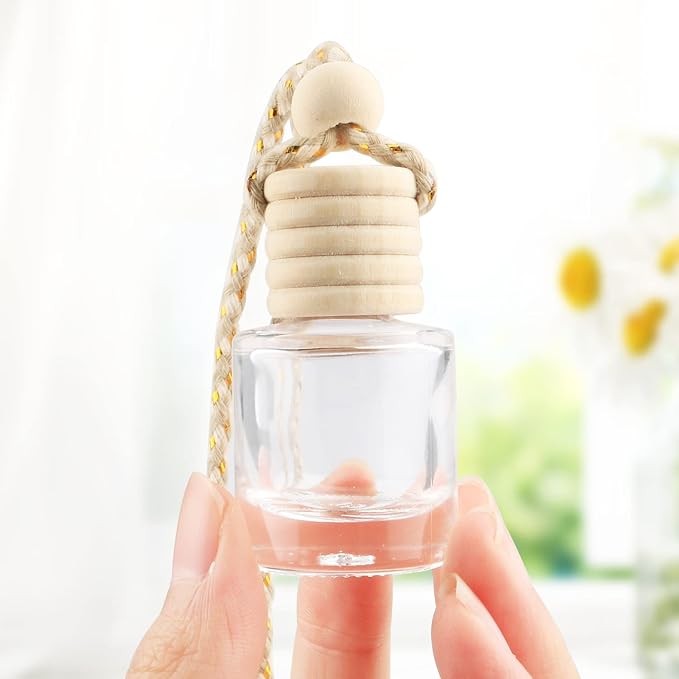 20 Pcs 8ml Hanging Car Air Freshener Diffuser,Empty Clear Glass Essential Diffuser Oil Aromatherapy Fragrance Perfume Pendant