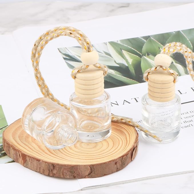20 Pcs 8ml Hanging Car Air Freshener Diffuser,Empty Clear Glass Essential Diffuser Oil Aromatherapy Fragrance Perfume Pendant