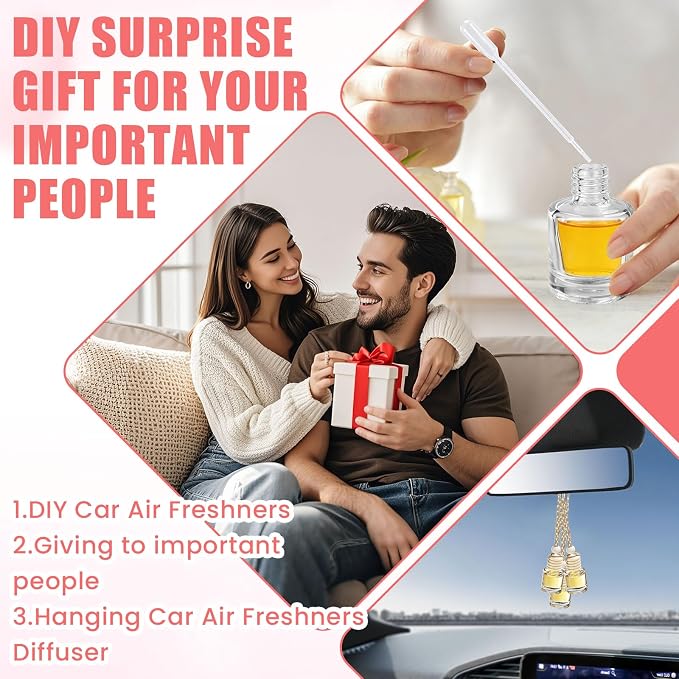 20 Pcs car Diffuser Bottle Set with Wooden Caps,Dropper and Funnel, Empty Glass car air freshener Bottle Bulk Hanging
