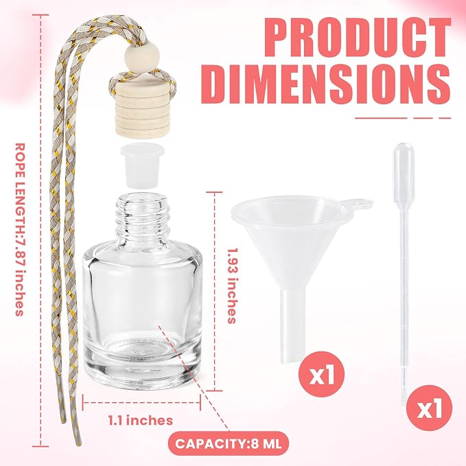 20 Pcs car Diffuser Bottle Set with Wooden Caps,Dropper and Funnel, Empty Glass car air freshener Bottle Bulk Hanging