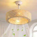 20" Rattan Boho Caged Ceiling Fan with Lights Remote Control, Rattan Enclosed Fandelier Ceiling Fans with Lights Low Profile