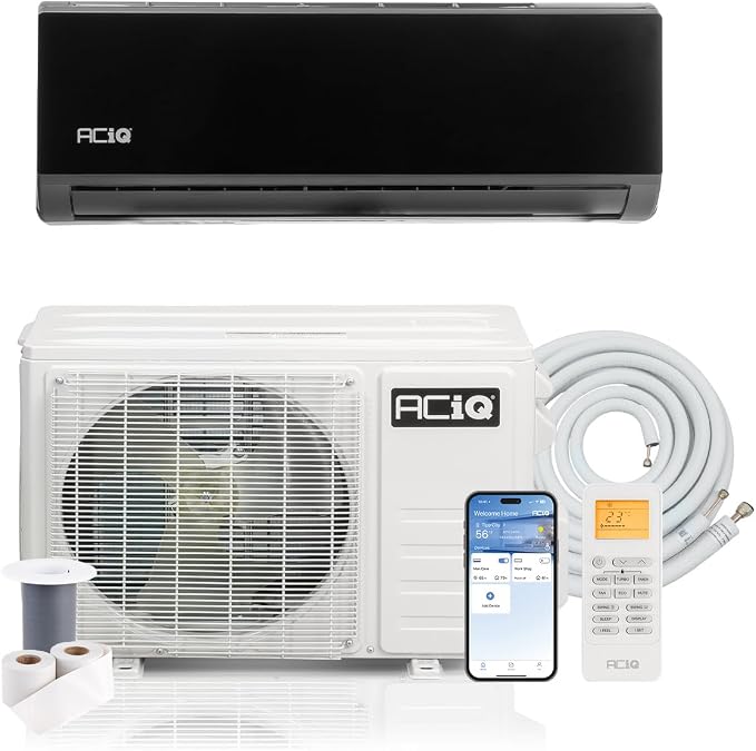 20 SEER2 Essentials 9000 BTU Comfortable Inverter Mini Split AC/Heating System, 0.75 Ton Black Wall Mount Ductless Heat Pump