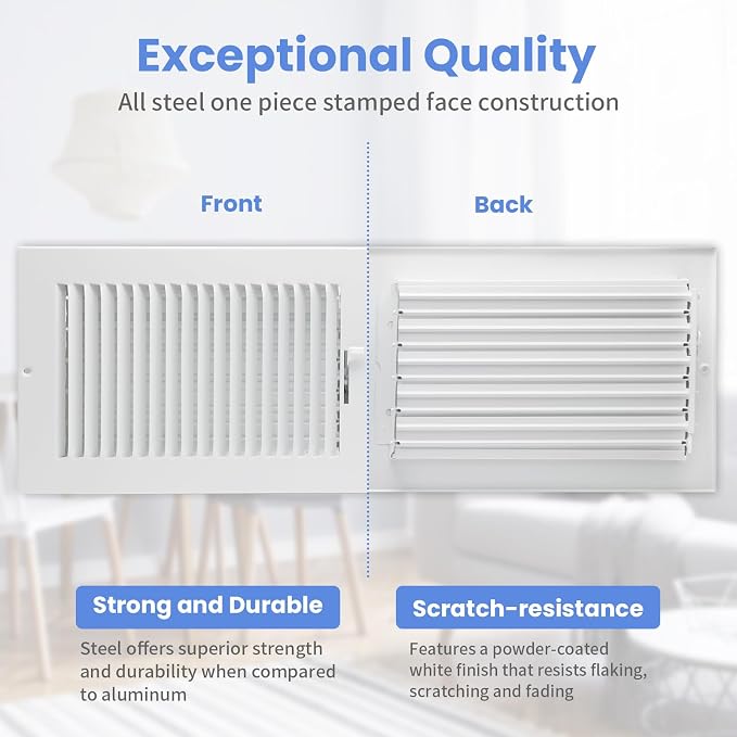 20 x 6 Inch [Duct Opening] Air Vent Covers for Wall or Ceiling - High Airflow 2 Way Steel Ventilation, alternate view 3