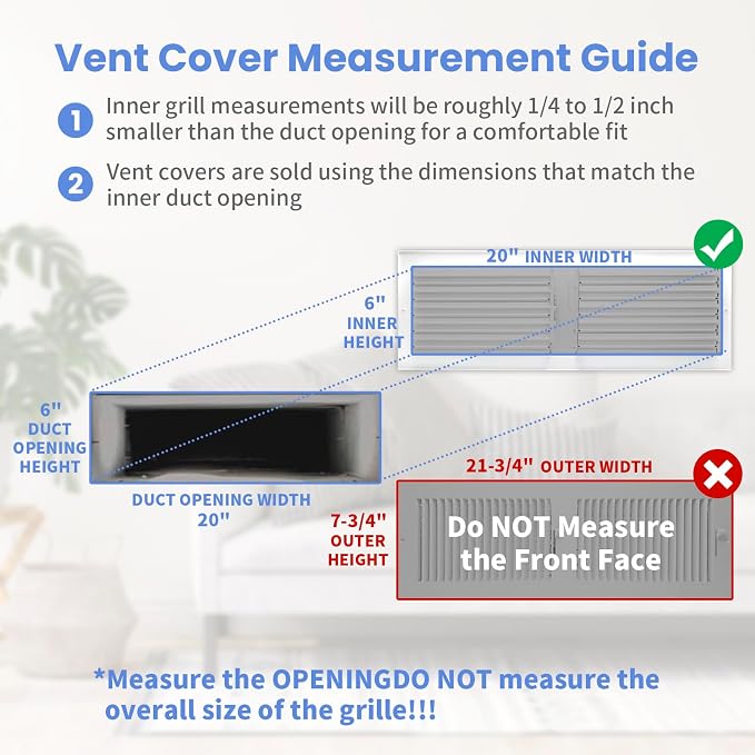 20 x 6 Inch [Duct Opening] Air Vent Covers for Wall or Ceiling - High Airflow 2 Way Steel Ventilation, alternate view 6