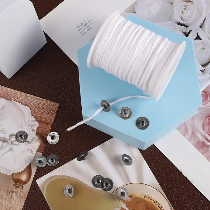 200 Feet Candle Wicks Roll, 24 PLYBraided Candle Wicks Natural Cotton Candle Wick Core Spool and 100 Pcs Metal Candle Wick